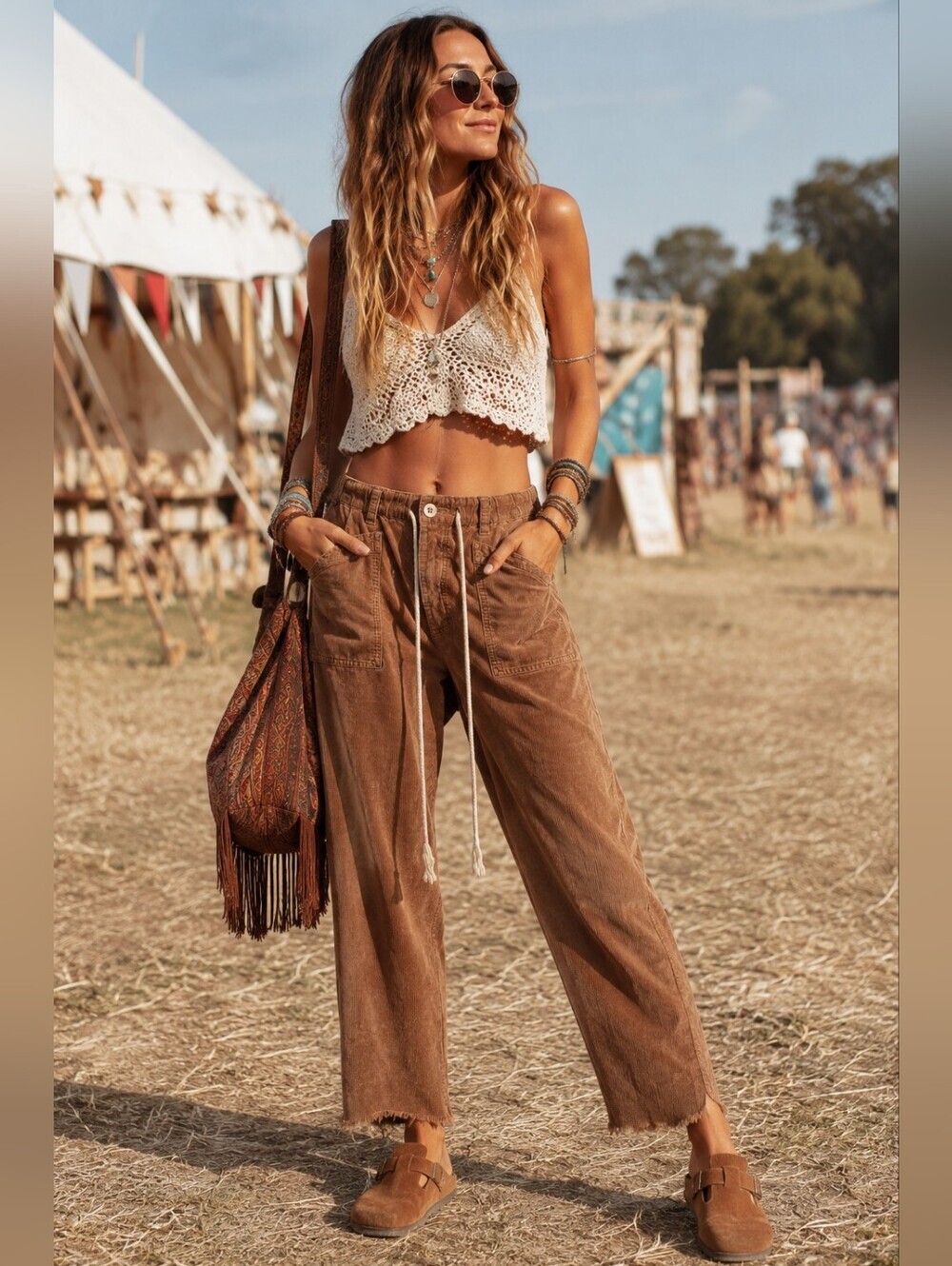 Free People Corduroy Pull-On Pants Women’s Small Brown Boho Utility Lounge Pants
